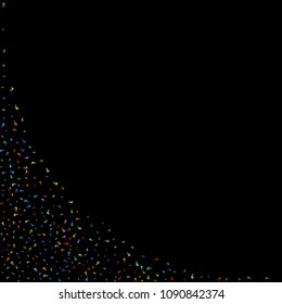 Question marks scattered on black background. Quiz, doubt, poll, survey, faq, interrogation, query background. Multicolored template for opinion poll, public poll. Rainbow color. Vector illustration.
