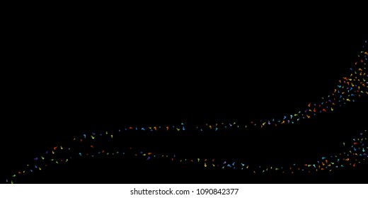 Question marks scattered on black background. Quiz, doubt, poll, survey, faq, interrogation, query background. Multicolored template for opinion poll, public poll. Rainbow color. Vector illustration.