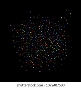 Question marks scattered on black background. Quiz, doubt, poll, survey, faq, interrogation, query background. Multicolored template for opinion poll, public poll. Rainbow color. Vector illustration.