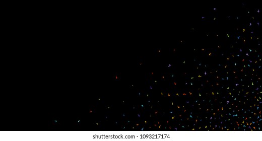 Question marks scattered on black background. Quiz, doubt, poll, survey, faq, interrogation, query background. Multicolored template for opinion poll, public poll. Rainbow color. Vector illustration.