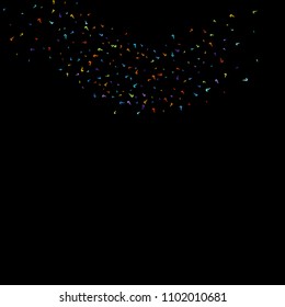 Question marks scattered on black background. Quiz, doubt, poll, survey, faq, interrogation, query background. Multicolored template for opinion poll, public poll. Rainbow color. Vector illustration.