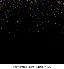Question marks scattered on black background. Quiz, doubt, poll, survey, faq, interrogation, query background. Multicolored template for opinion poll, public poll. Rainbow color. Vector illustration.
