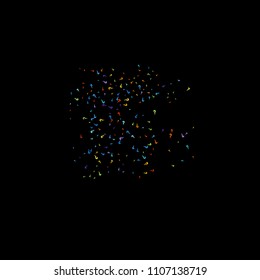 Question marks scattered on black background. Quiz, doubt, poll, survey, faq, interrogation, query background. Multicolored template for opinion poll, public poll. Rainbow color. Vector illustration.