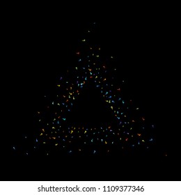 Question marks scattered on black background. Quiz, doubt, poll, survey, faq, interrogation, query background. Multicolored template for opinion poll, public poll. Rainbow color. Vector illustration.