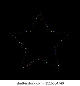 Question marks scattered on black background. Quiz, doubt, poll, survey, faq, interrogation, query background. Multicolored template for opinion poll, public poll. Rainbow color. Vector illustration.
