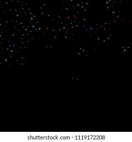 Question marks scattered on black background. Quiz, doubt, poll, survey, faq, interrogation, query background. Multicolored template for opinion poll, public poll. Rainbow color. Vector illustration.
