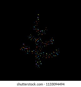 Question marks scattered on black background. Quiz, doubt, poll, survey, faq, interrogation, query background. Multicolored template for opinion poll, public poll. Rainbow color. Vector illustration.