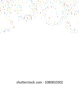 Question marks scattered on white background. Quiz, doubt, poll, survey, faq, interrogation, query background. Multicolored template for opinion poll, public poll. Rainbow color. Vector illustration.