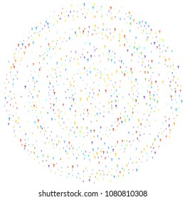 Question marks scattered on white background. Quiz, doubt, poll, survey, faq, interrogation, query background. Multicolored template for opinion poll, public poll. Rainbow color. Vector illustration.