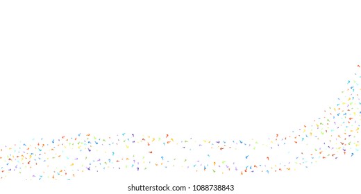 Question marks scattered on white background. Quiz, doubt, poll, survey, faq, interrogation, query background. Multicolored template for opinion poll, public poll. Rainbow color. Vector illustration.