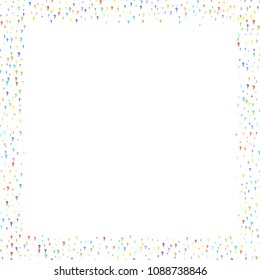 Question marks scattered on white background. Quiz, doubt, poll, survey, faq, interrogation, query background. Multicolored template for opinion poll, public poll. Rainbow color. Vector illustration.