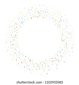 Question marks scattered on white background. Quiz, doubt, poll, survey, faq, interrogation, query background. Multicolored template for opinion poll, public poll. Rainbow color. Vector illustration.