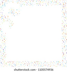 Question marks scattered on white background. Quiz, doubt, poll, survey, faq, interrogation, query background. Multicolored template for opinion poll, public poll. Rainbow color. Vector illustration.