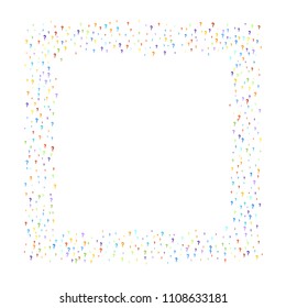 Question marks scattered on white background. Quiz, doubt, poll, survey, faq, interrogation, query background. Multicolored template for opinion poll, public poll. Rainbow color. Vector illustration.
