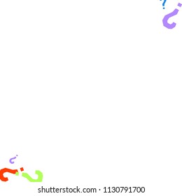 Question marks scattered on white background. Quiz, doubt, poll, survey, faq, interrogation, query background. Multicolored template for opinion poll, public poll. Rainbow color. Vector illustration.