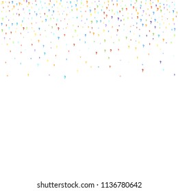 Question marks scattered on white background. Quiz, doubt, poll, survey, faq, interrogation, query background. Multicolored template for opinion poll, public poll. Rainbow color. Vector illustration.