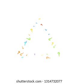 Question marks scattered on white background. Quiz, doubt, poll, survey, faq, interrogation, query background. Multicolored template for opinion poll, public poll. Rainbow color. Vector illustration.