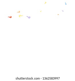 Question marks scattered on white background. Quiz, doubt, poll, survey, faq, interrogation, query background. Multicolored template for opinion poll, public poll. Rainbow color. Vector illustration.