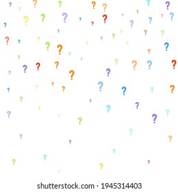 Fragezeichen auf weißem Hintergrund. Quiz, Zweifel, Umfrage, Umfrage, FAQ, Abfrage, Hintergrund. mehrfarbige Vorlage für Meinungsumfragen, öffentliche Umfrage. Regenbogenfarbe. Vektorgrafik.