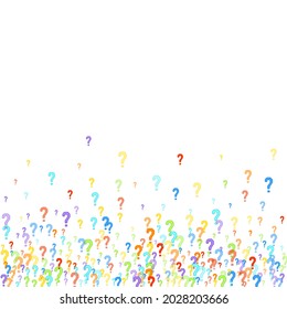 Fragezeichen auf weißem Hintergrund. Quiz, Zweifel, Umfrage, Umfrage, FAQ, Abfrage, Hintergrund. mehrfarbige Vorlage für Meinungsumfragen, öffentliche Umfrage. Regenbogenfarbe. Vektorgrafik.