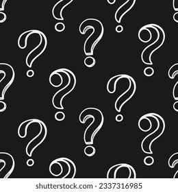 Question Marks Seamless Pattern Background. Vector repeat background texture with doodles, black and white print