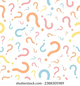 Question marks seamless pattern. Vector question texture for online survey or quiz. Colorful quiz texture.