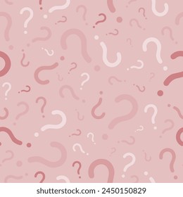 Question marks seamless pattern. Vector question texture for online survey or quiz. Bright red color.