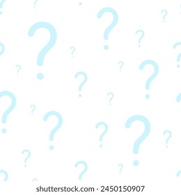 Question marks seamless pattern. Vector question background for online survey or quiz. Blue on white.