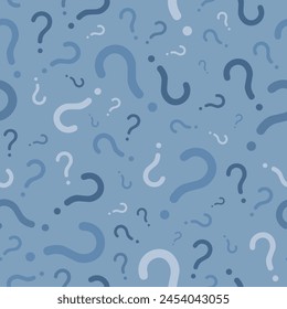 Question marks seamless pattern. Vector question background for online survey or quiz. Blue color.