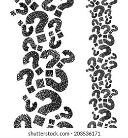 Question marks seamless pattern, vertical composition, vector, hand drawn lines textures used.