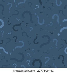 Question marks seamless vector background. Question mark texture for online survey or quiz. Blue color.