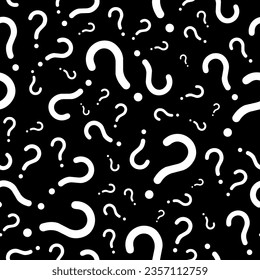La pregunta marca un fondo vectorial sin fisuras. Textura del signo de interrogación para la encuesta en línea o el cuestionario. Color mono blanco negro.