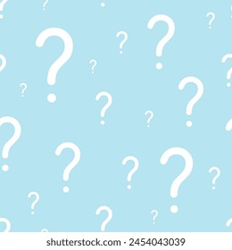 Question marks seamless vector background. Question mark texture for online survey or quiz. White on blue color.