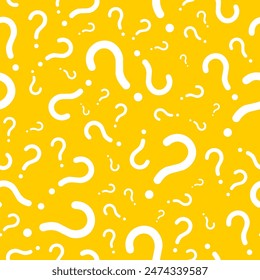 Question marks seamless vector background. Question mark texture for online survey or quiz. Yellow on white color.