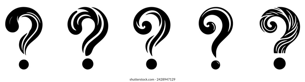 Question marks. Set of black and white question marks. Vector illustration.