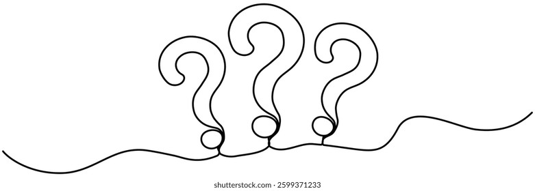 Question marks set continuous one line drawing. Query mark symbol. Ask sign. Vector illustration isolated on white.