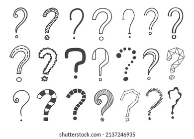 Question marks set hand drawn sketch vector illustration. A sign of riddles, a symbol of problems and uncertainty.