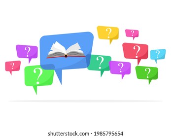 Los signos de interrogación en burbujas de habla y libros son señales de tener conocimiento para resolver problemas