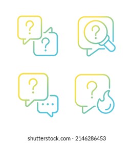 Question marks and speech bubbles gradient linear vector icons set. Answers and information storage. Thin line contour symbol designs bundle. Isolated outline illustrations collection