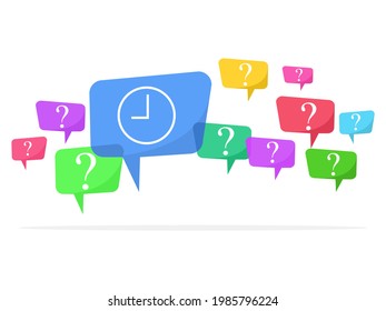 Question marks in speech bubbles and problem solving time