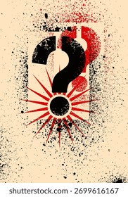 Signos de interrogación tipográfico grunge vintage stencil estilo splash diseño de póster. Ilustración vectorial retro.