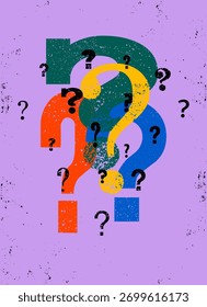Signos de interrogación diseño de póster de estilo vintage grunge tipográfico. Ilustración vectorial retro.