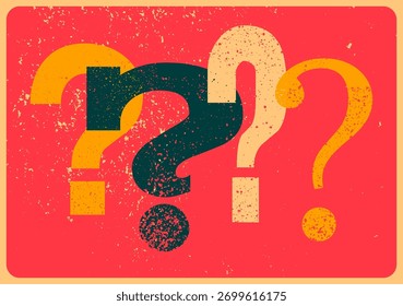 Signos de interrogación diseño de póster de estilo vintage grunge tipográfico. Ilustración vectorial retro.