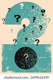Signos de interrogación diseño de póster de estilo vintage grunge tipográfico. Ilustración vectorial retro.