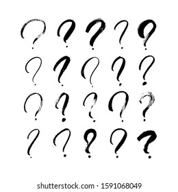 Question marks vector icon set. Hand drawn doodle questions marks. Ink illustartion isolated on white background. Hand drawn punctuation elements. Faq, ask symbols. Line brush icons
