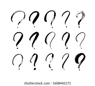 Question marks vector icon set. Hand drawn doodle questions marks. Ink illustartion isolated on white background. Hand drawn punctuation elements. Faq, ask symbols. Line brush icons
