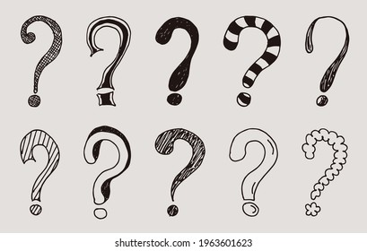 Marcas de preguntas de estilo vintage. Esbozo de doodles dibujado a mano. Ilustración del vector
