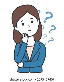 Question marks and young woman