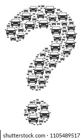 Question mosaic built from car pictograms. Vector car icons are composed into helpdesk collage.