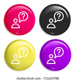 Question multi color glossy badge icon set. Realistic shiny badge icon or logo mockup